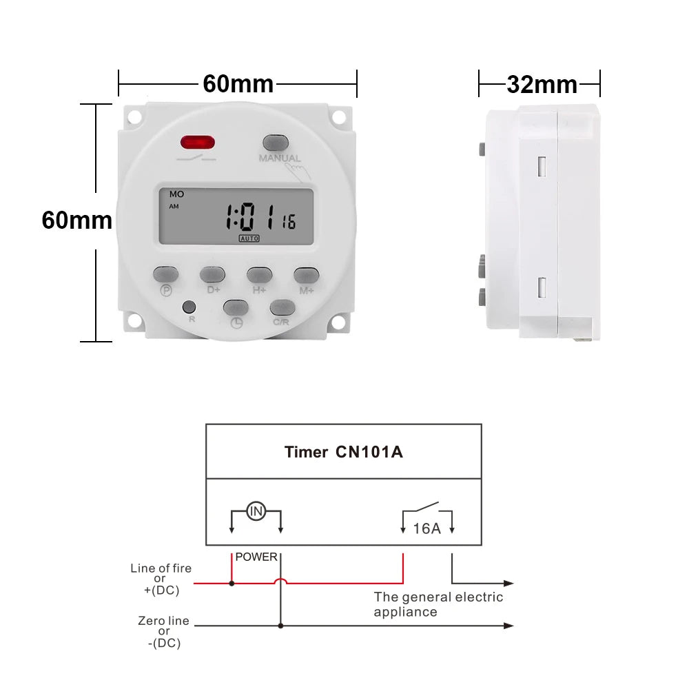 Gaqqee CN101S, temporizator digital cu LED, interval de 1 secundă, 12V, 24V, 110V, 220V, programator săptămânal, 7 zile