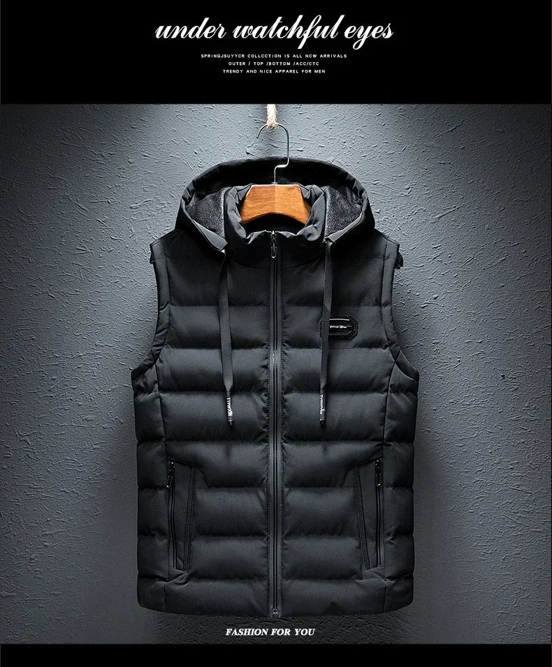 AirCN Gepolsterte Baumwoll-Füllung Weste Mit Kapuze Für Kalte Tage - Größe 6XL, Reißverschluss, Baumwoll-Füllung