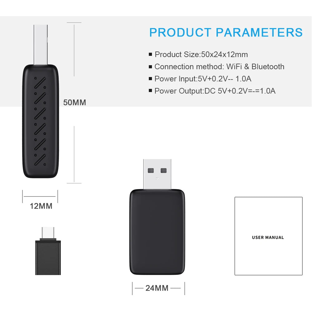 AutoLink 2in1 CarPlay Adapter - USB 5V Bluetooth Mini