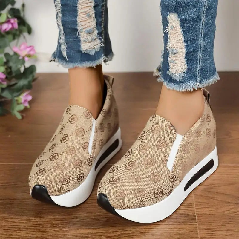 Damen Sneakers 2025 - Fashion Embroidered Platform Spring Comfort Slip On Walking Shoes