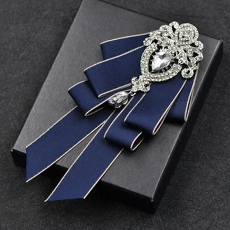 Fashion Handmade Bow Tie Wedding Collar Luxury Rhinestone Bowtie Necktie Brooch Pocket Towel Square Set Gift for Men Accessories