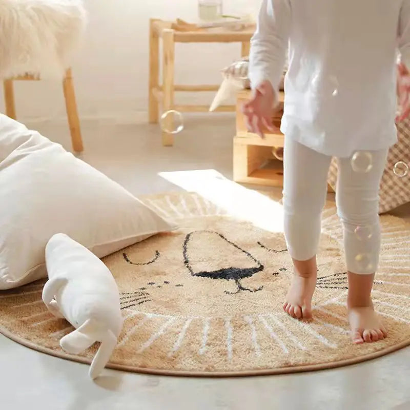 Photography Props Cartoon Round Shape Mat for Children Kid Play Pad Round Carpet Lion Playmat Living Room Carpet Rug for Bedroom