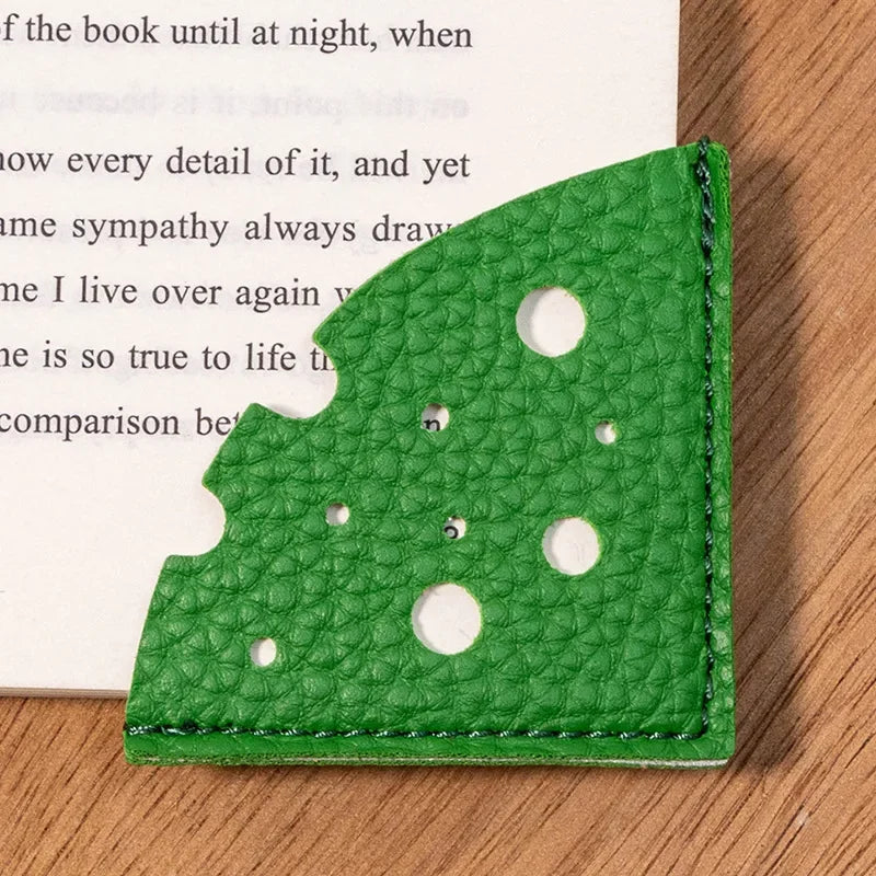 Semn de carte 2025 - Protector de colț pentru semn de carte din piele PU cu design de brânză, creativ pentru școală