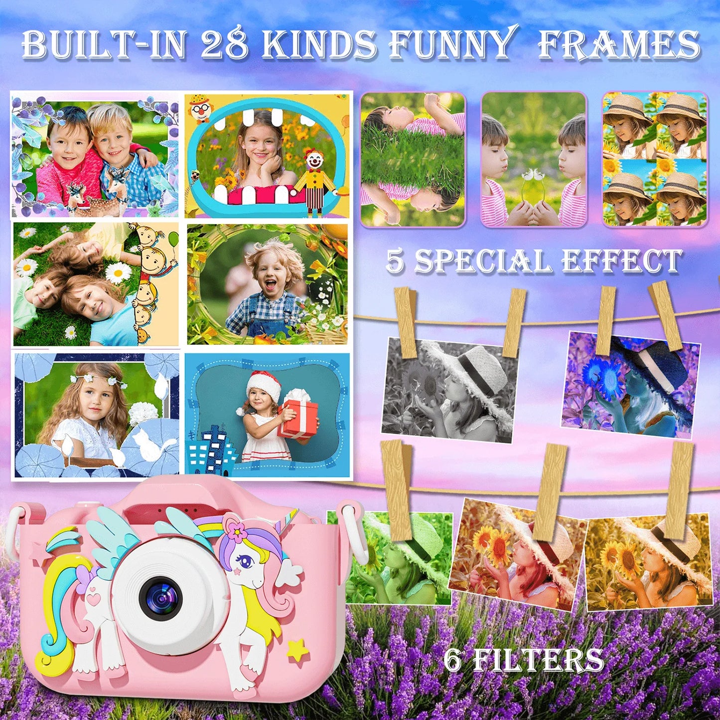 Kinder Mini Kamera Cartoon Einhorn Spielzeug Für Mädchen Jungen Geburtstag Geschenke 1080P HD 2 Zoll Bildschirm Mit Silikon Hülle Aufnahme Leben Kamera