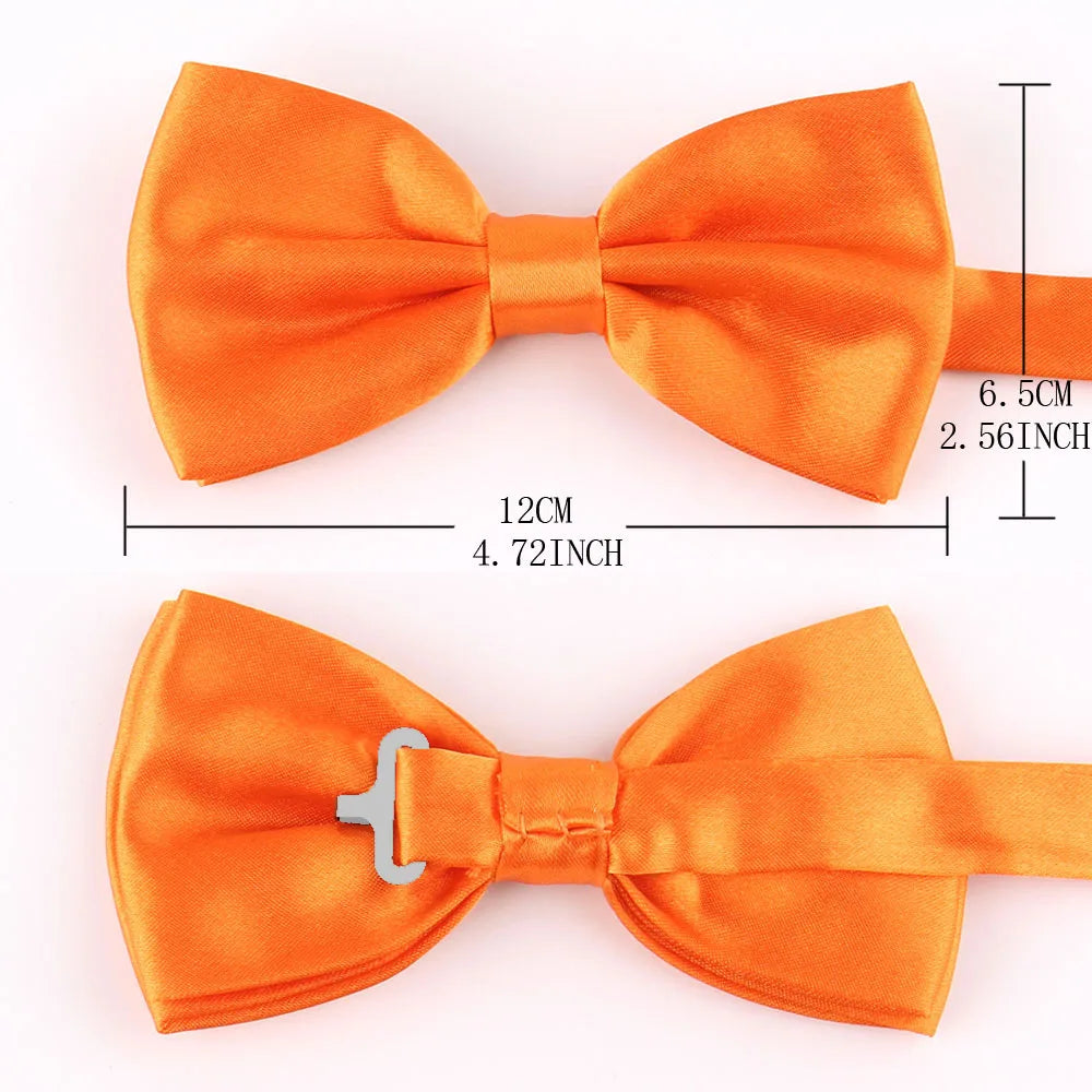 Solid Colors Polyester Adjustable Men's Accessory Set Elegant Pre-Tied Bow Tie Matching Pocket Square & Cufflinks for Wedding