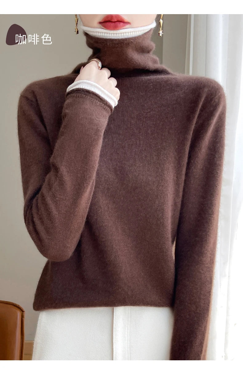 SHUANGYANROADCN Merino Rollpullover - Größe M, Merinowolle