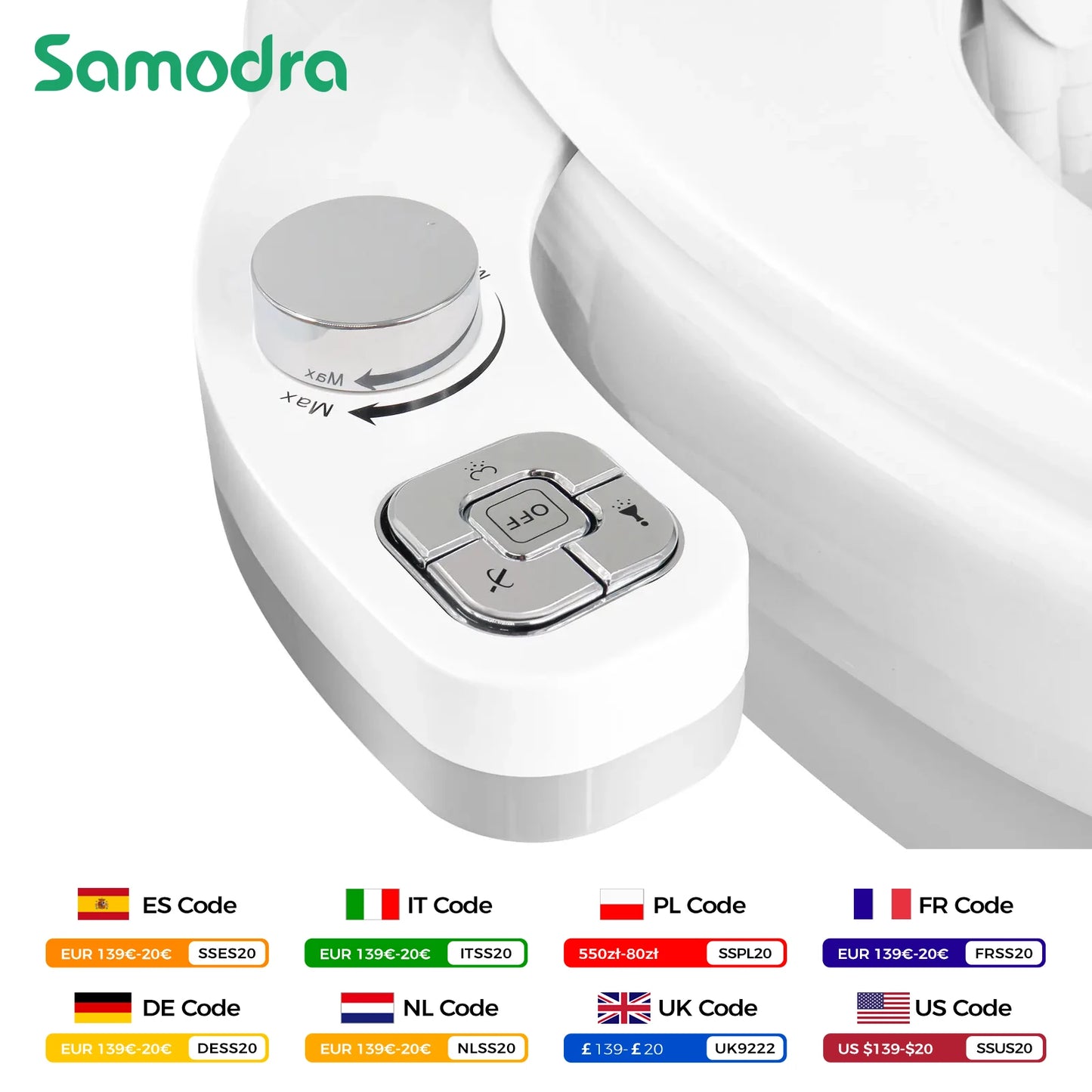 Bidet 2025: SAMODRA Button Non-Electric Self Cleaning - Dual Nozzle Fresh Water Collection