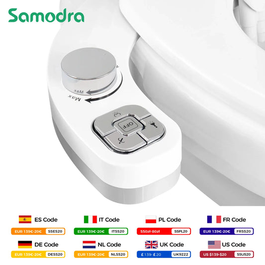 Bidet 2025: SAMODRA Button Non-Electric Self Cleaning - Dual Nozzle Fresh Water Collection