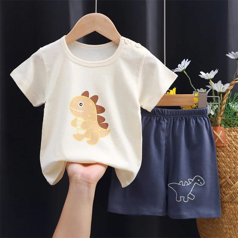 Girls Clothes Sets Infant Kids Sweet Tops Suit Summer Boys Short-Sleeved T-Shirt Shorts 2Piece New Baby Cute Cartoon Outfit