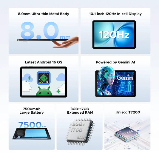 DOOGEE Tab G5 Gemini AI - 128GB ROM, 7500mAh Akku, 10,1 Zoll Display