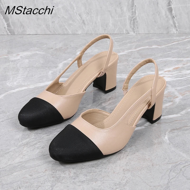 Patchwork Leather Slingbacks Women's Sandals Fashion Flat Heel Formal Ladies Shoes elegant Party Sandals Dress Wedding Party Shoes