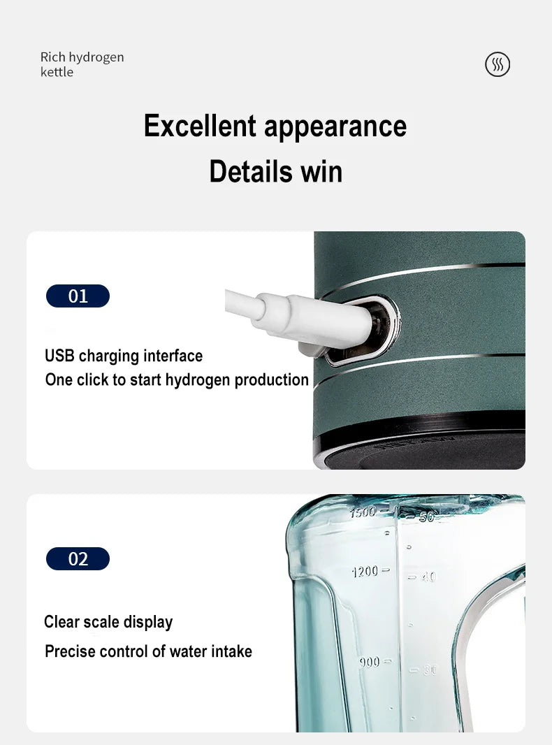 1.5L Hydrogen Rich Portable Sports Water Bottle Rich Molecular Hydrogen Water kettle Hydrogen-Rich Electric Stirring Water Pot