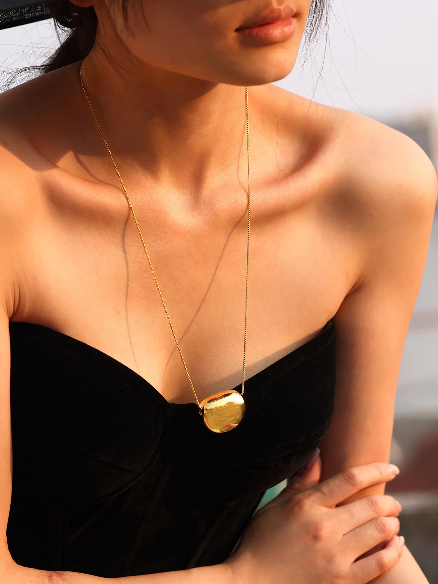 Gold Color Silver Oval Pendant Necklace For Women High Quality 18K Long Stainless Steel Necklace Ladies Fashion Jewelry Gift