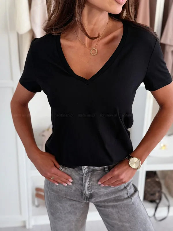 Bluze pentru femei, tricou nou la modă, vară, pulover, topuri, alb, mânecă scurtă, Slim Fit, cu guler în V, tricou pentru femei, îmbrăcăminte casual