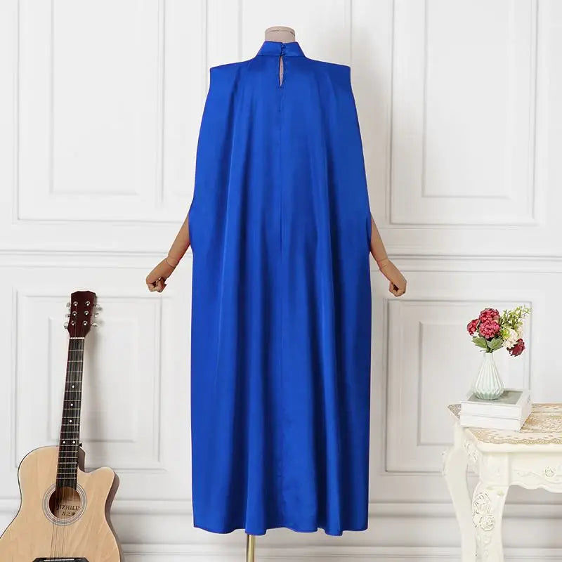 Elegant Evening Dress 2024 VONDA Women Pleated Stand Collar  Long Sleeve Satin Party Sundress Casual Solid Loose Robe Vestidos