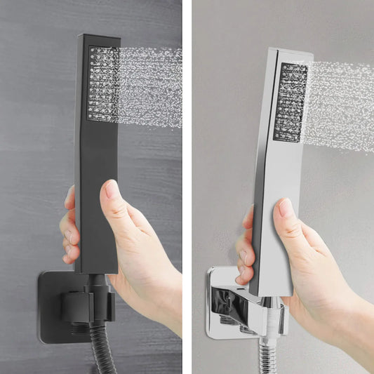 Mattschwarzes, geräuscharmes Duscharmaturen-Set mit Messing-Wandanschluss und Federschlauch