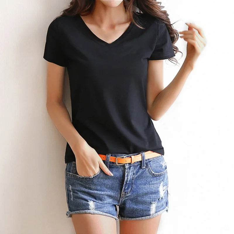 MOONBIFFY Basic Kurzarm T Shirt - Baumwolle L Mittlere