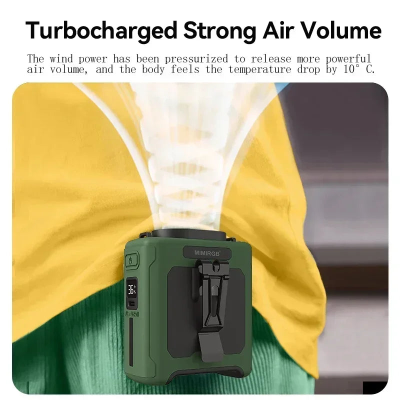 Ventilator portabil de talie 10000mAh cu baterie externă, iluminare LED, ventilator de gât suspendat, ventilator de răcire cu flux de aer puternic cu 5 viteze pentru lucru în aer liber