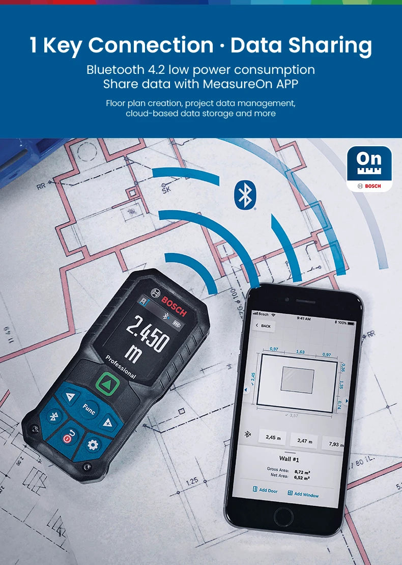 Bosch GLM 50-27 CG Professional Laser Entfernungsmesser 2025 - 50M Elektronisch Messwerkzeuge - Bluetooth App Fernsteuerung Farbiges Display