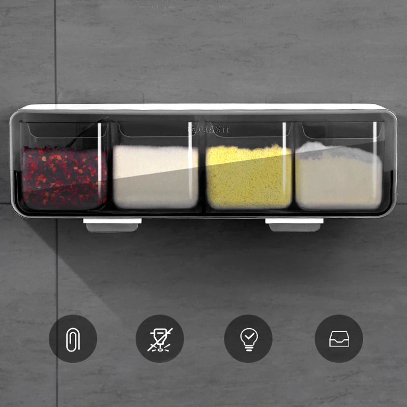 Kitchen Wall-mounted Seasoning Box Salt Pepper Spice Rack Jar Sugar Bowl for Kitchen Gadget Device Sets Spice Box Organizer Tool