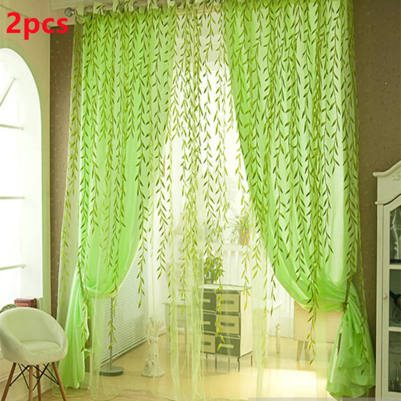 Elegant Modern Tulle Curtains For Living Room Bedroom Kitchen Green Leaf Sheer Curtains For Window Tulle Curtains Drapes
