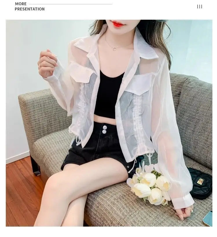 Cardigan ușor din șifon Liora - Femei, mărime S/M, scurt