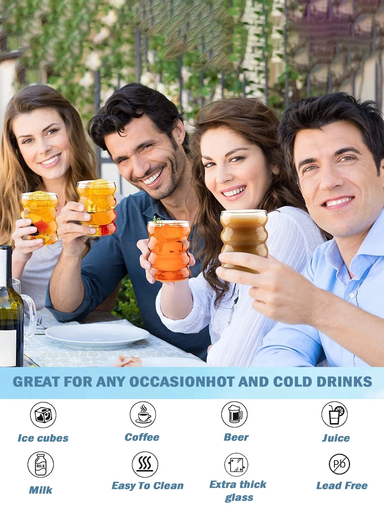 Leeseph 4Pcs Creative Glass Cups Coffee Mug Vintage Drinking Glasses Ribbed Glassware Aesthetic Cups with Straws Set