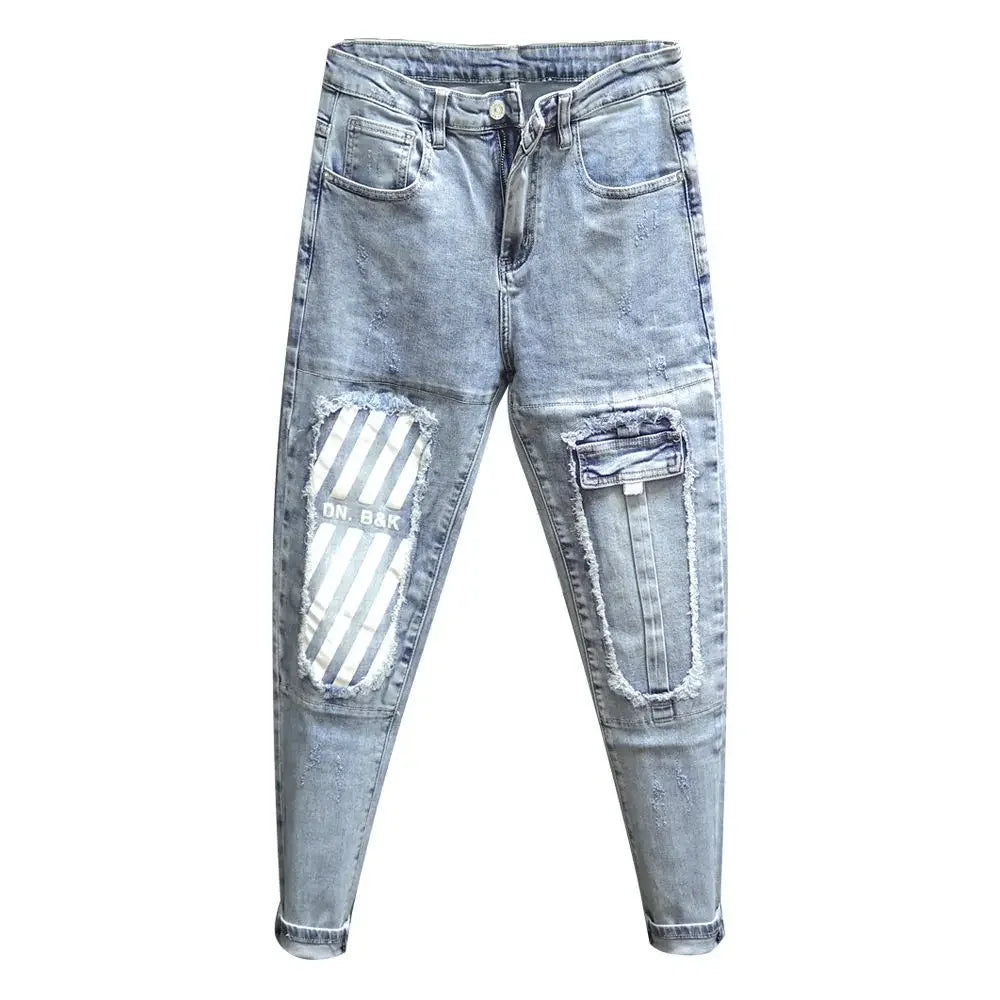 Jeans for Men Trousers Graphic Man Cowboy Pants with Pockets Cropped Korean Fashion Wide Leg Retro 2024 Trend Xs Cotton Regular