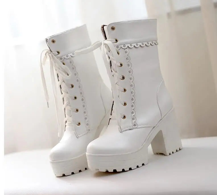 KNCOKAR Herbst Winter Schnürstiefelette - 5-8 CM EU-Größe