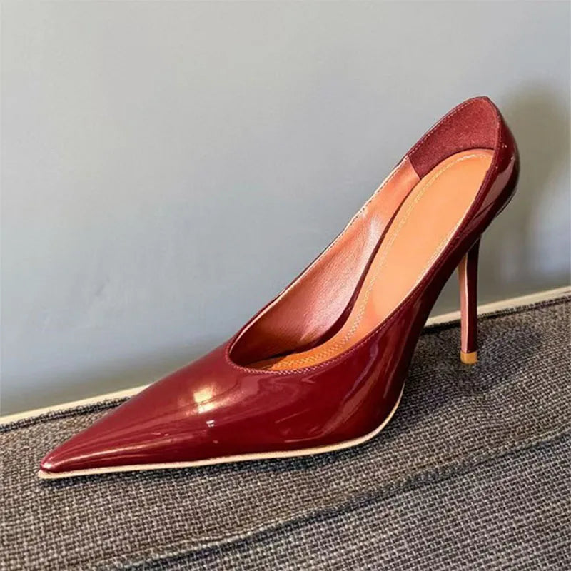 Kadiervy Pumps Spitz Slip On - Lackleder 10 cm Stiletto - Golden Bridge Store