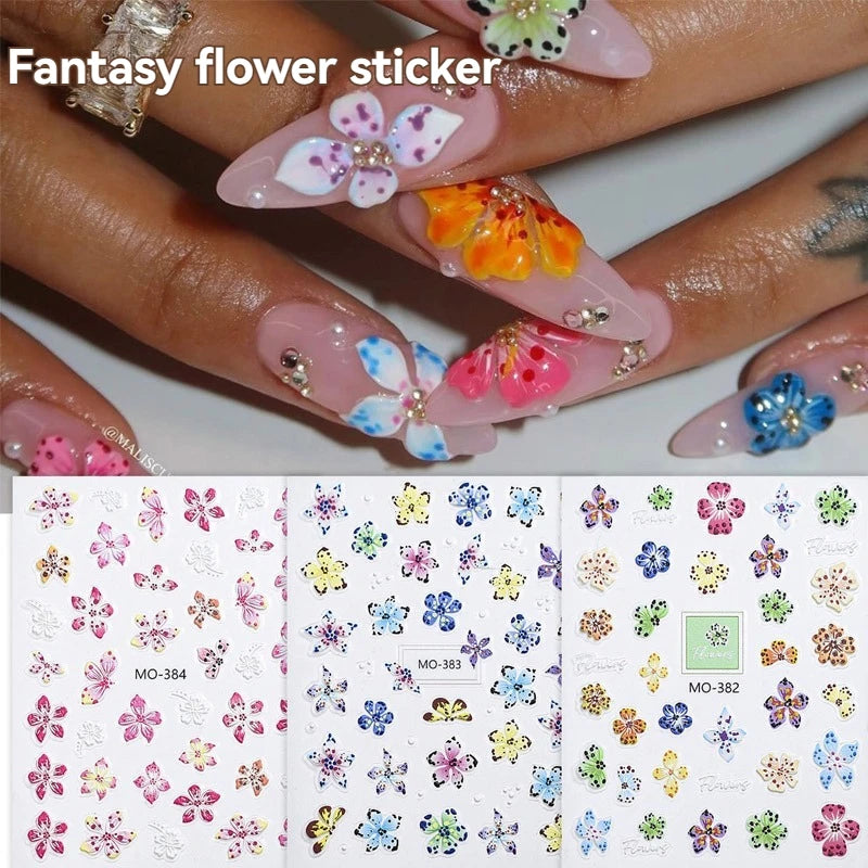 Embossed 5D Colorful Flowers Series Nail Stickers Flower For Design Nail Art Decal Manicure Tool 1pcs