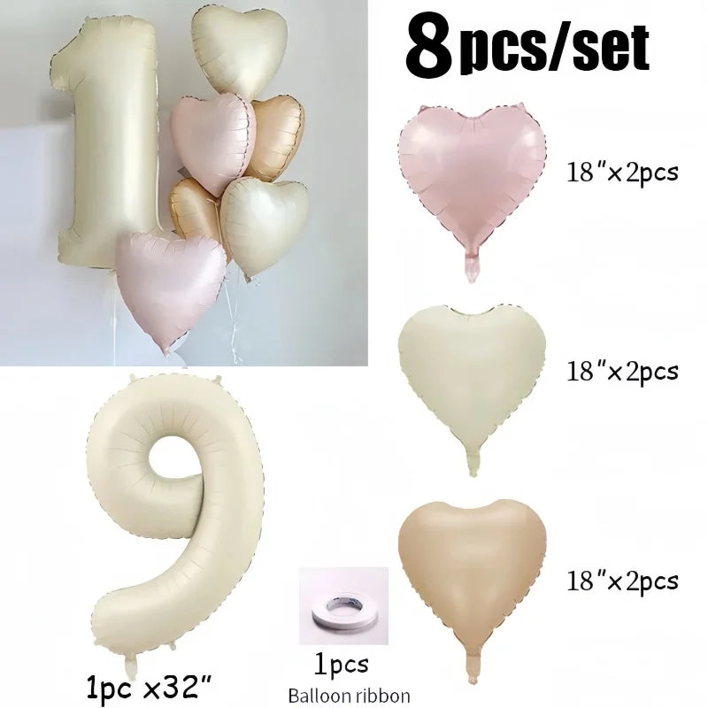 CHUYUN Happy Birthday Zahlenfolie Ballons - 8er Creme 40cm