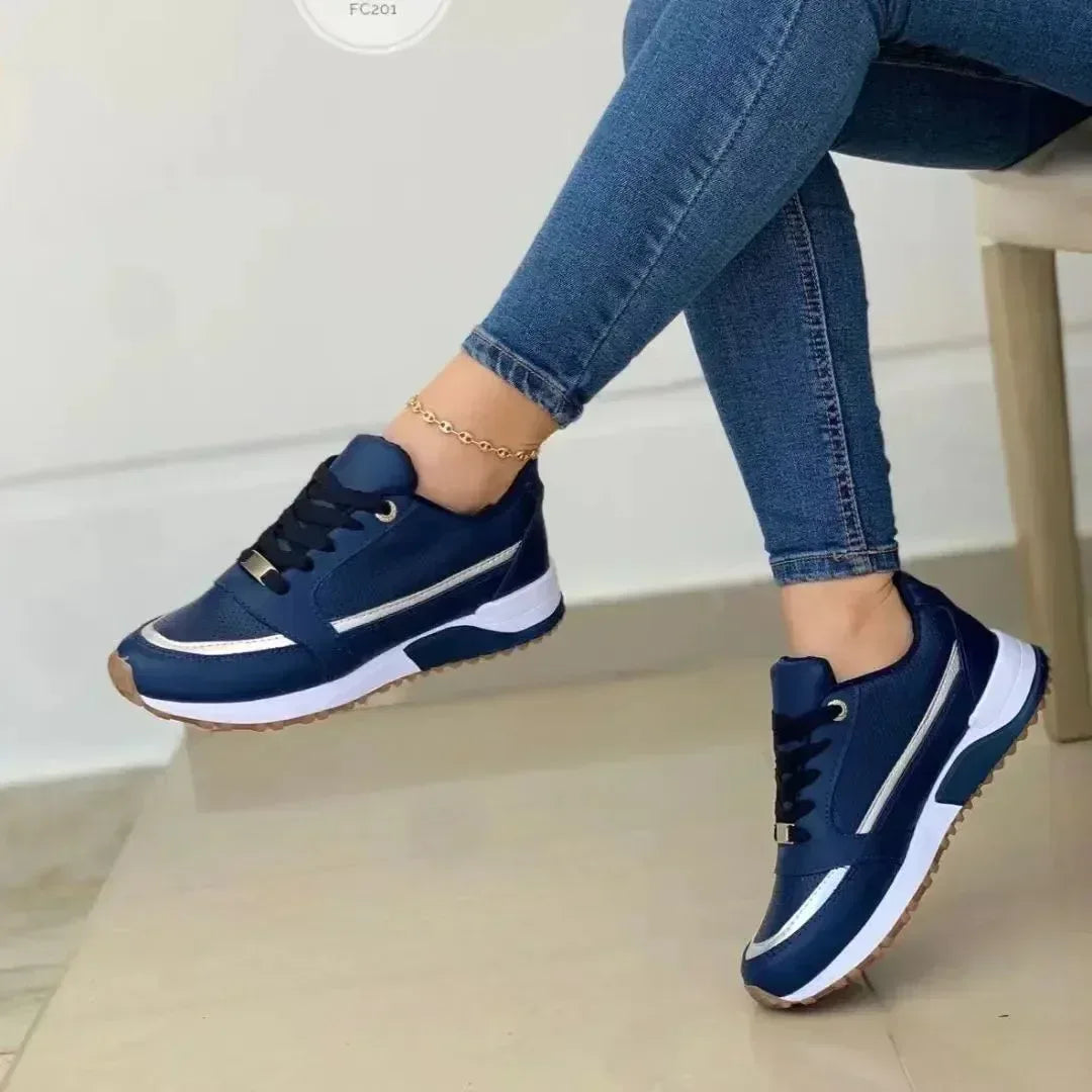 Ladies Sneakers on Sale Fashion Round Toe Flat Platform Shoes Caual Mixed Colors Lace Up Sneakers Outdoor Running Women's Shoes - Golden Bridge Store