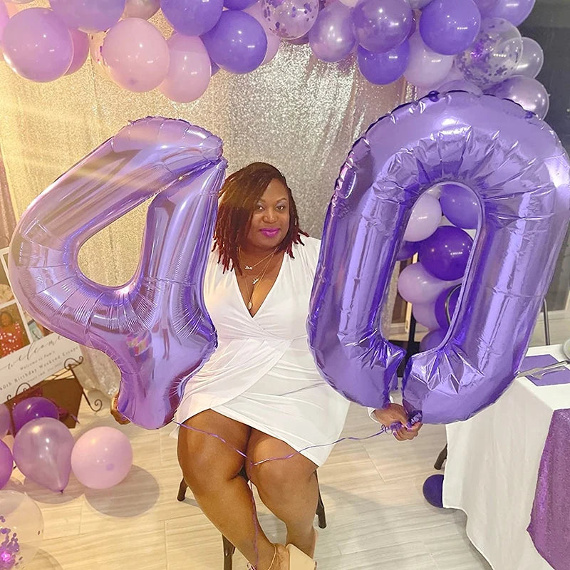 Purple Number Balloons 32 Inch Foil Balloon Adult Kids Birthday Anniversary Decoration Party Gold 0 1 2 3 4 5 6 7 8 9 Balloon