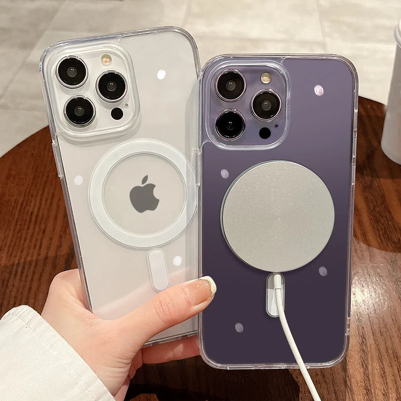 iPhone-Hülle 2025: Magnetic Transparent Wireless Charge Case For iPhone 11 12 13 14 15 16 Pro Max Plus Mini X 7 8 Shockproof PC Cover Collection