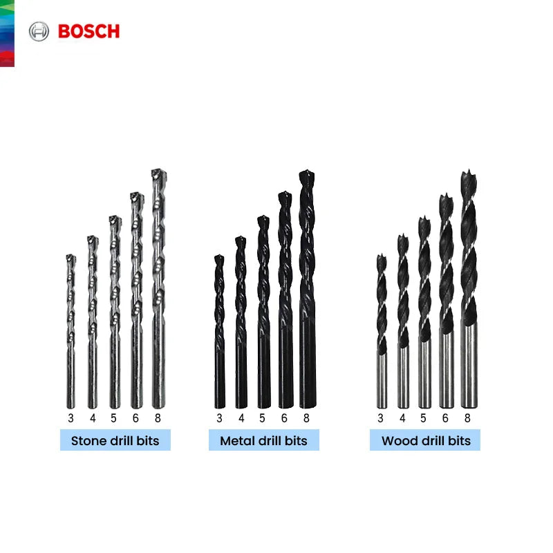 Bosch 15 Pcs Electric Drill Bits Mixed Kit 3/4/5/6/8Mm High-Speed Steel Drill Set for Wood/metal/stone Drilling Hole
