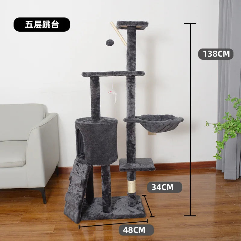 Cadru de cățărat pentru pisici, cuib mare special în copac, platformă de sărituri mare integrată, coloană din sisal, raft pentru pisici