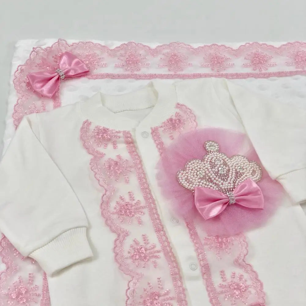 Baby-Outfit-Set 2025: 5-teiliges Spitzen-Baumwoll-Set für Neugeborene - Säuglingspflege-Kollektion