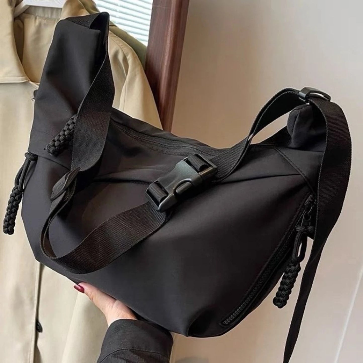 Casual Canvas Crossbody Bag for Women Designer Black/White/Red Shoulder Bags Large Capacity Tote Men Travel Shopping Bag 2025