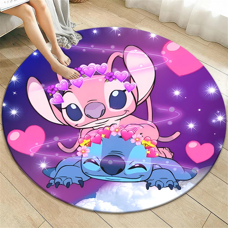 Stitch Cartoon HD Printed Round Carpet for Living Room Rugs Camping Picnic Mats Flannel Anti-Slip Rug Yoga Mat Gifts