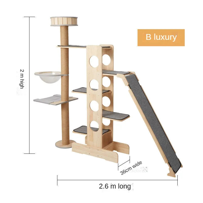 Mehrstöckig Katzen Baumhaus Massivholz Katzen Klettergerüst Multifunktional Katzenhaus Katzen Klettern Spielzeug Katzen Hängematte Haustier Zubehör