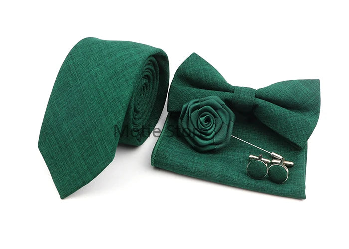 Set de accesorii bărbătești cu design nou, 27 de culori: batistă clasică din bumbac, butoni, papion pentru nuntă, petrecere, cadouri