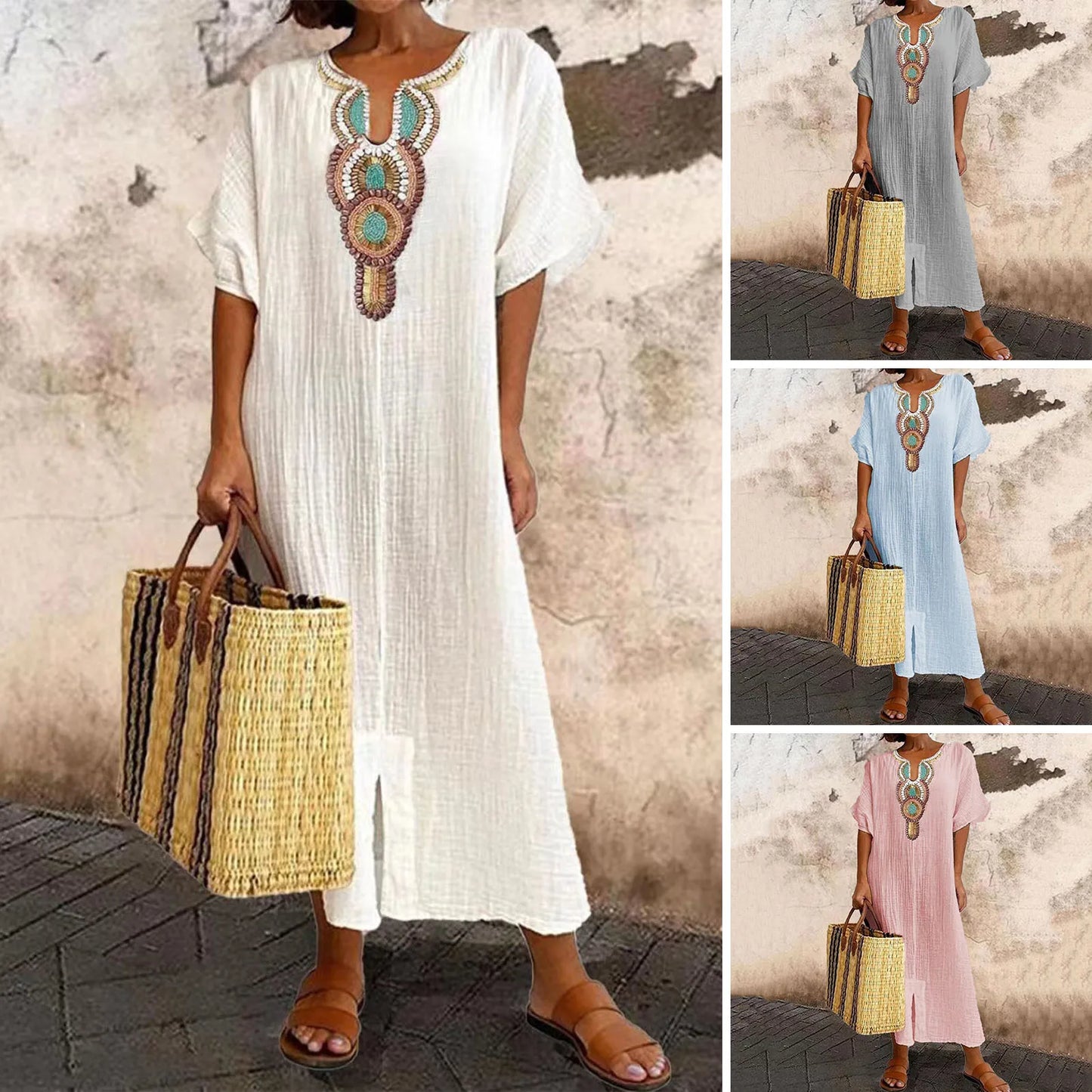 Elegant  Women Outfit Breathable Flower Pattern Blouse Trousers Half Sleeves Soft Blouse Pants Spring Clothes