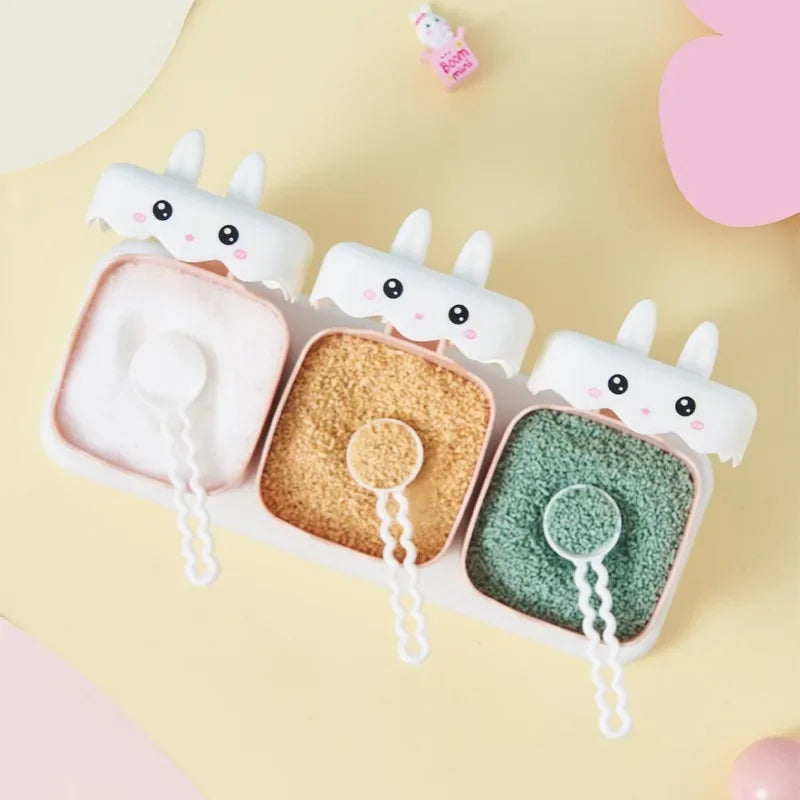 Spice Jars Seasoning Organizer Rack Space-Saving Seasoning Box with Spoon Drawer Spice Jars Rack for Kitchen Salt Pepper Sugar