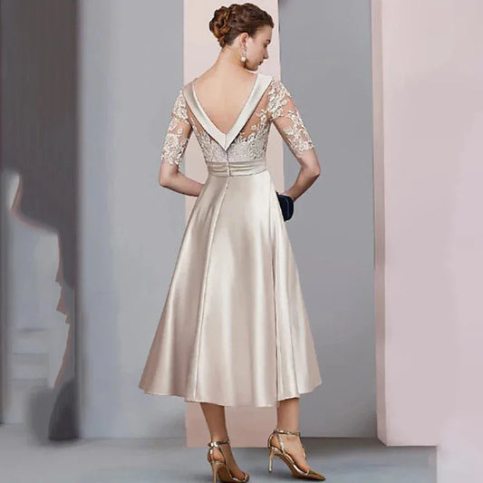 Brautmutter Kleid 2025 - Customize Half Sleeve Formal Party A-Line Ankle Length - Golden Bridge Store
