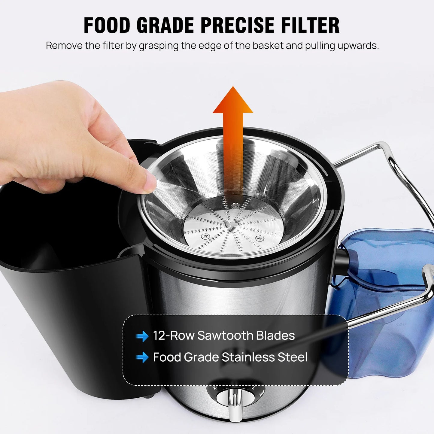 Storcător centrifugal de 900 W - Pentru fructe și legume întregi, deschidere de 65 mm, 2 viteze, capacitate de 500 ml