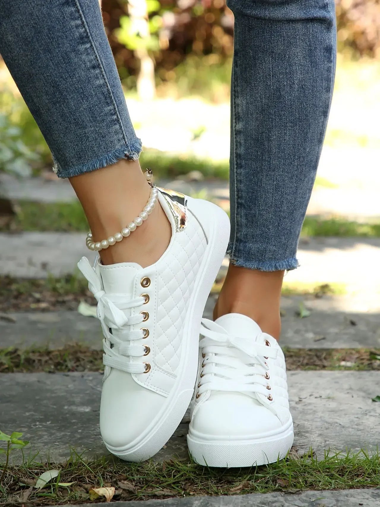 Zhejiang JD-H53 Komfort Sneakers - Weiß PU Flach 36-41