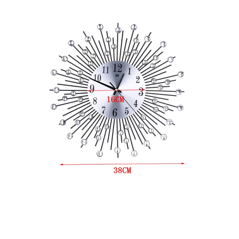 for Creative Diamond Modern 3D DIY Wall Clock Metal Luxury Room Home Office Deco