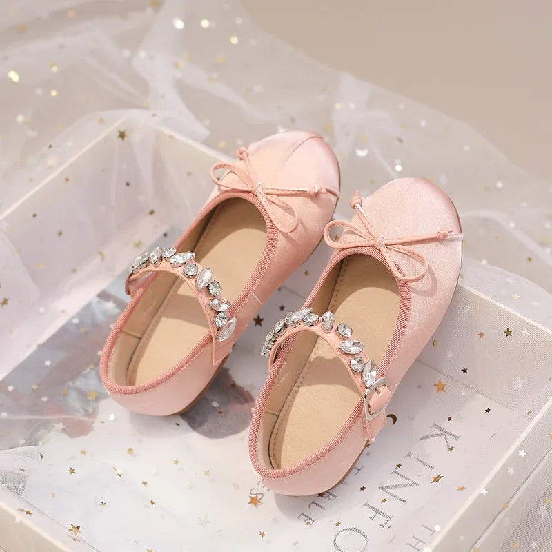 Kinder Prinzessin Schuhe 2025 - Modische Wasser Strass Mädchen Kleine Leder Schuhe - Frühling Neu Weiche Sohle Einzelschuhe 4-6J