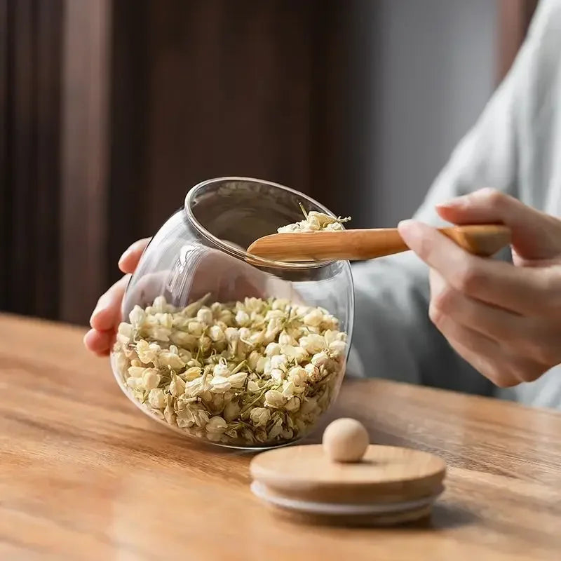 Spherical Glass Food Storage Container with Cork Lids Large Capacity Sealed Glass Bottles Pot Jar for Kitchen Organizer tools